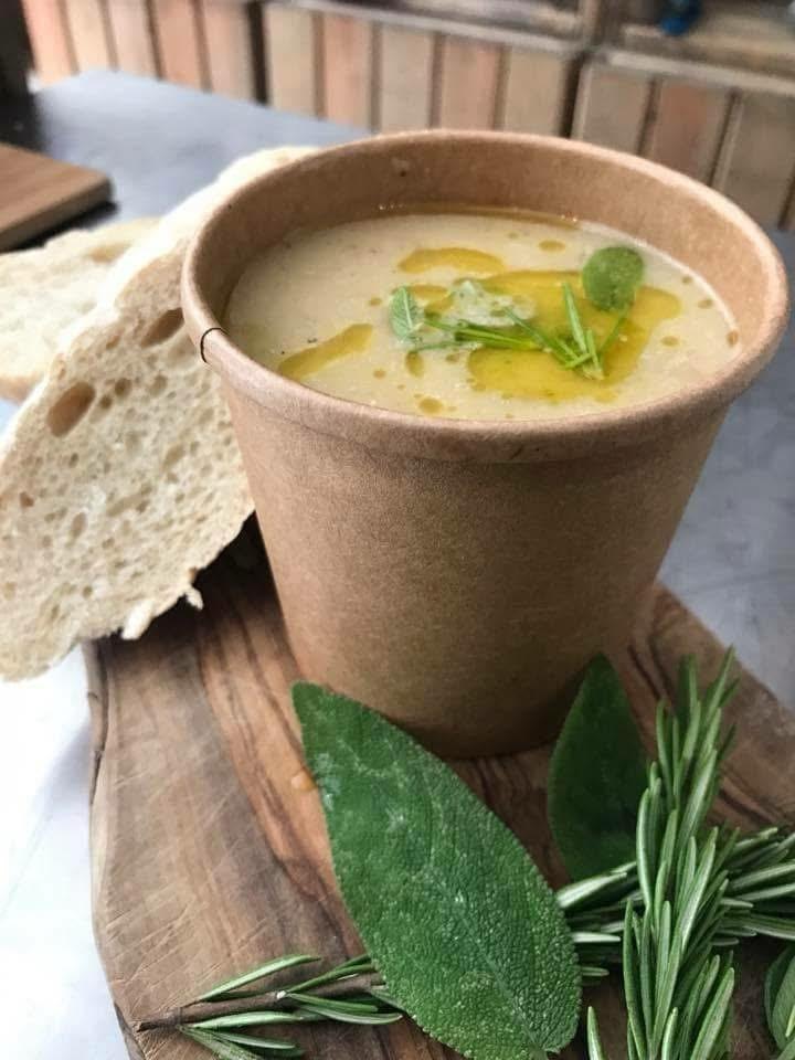 Fresh soup with bread at Cosy Cafe and Kitchen